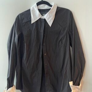 NWT, Anthropologie Black and White Button-Up, Wednesday Addams-Style Top, M